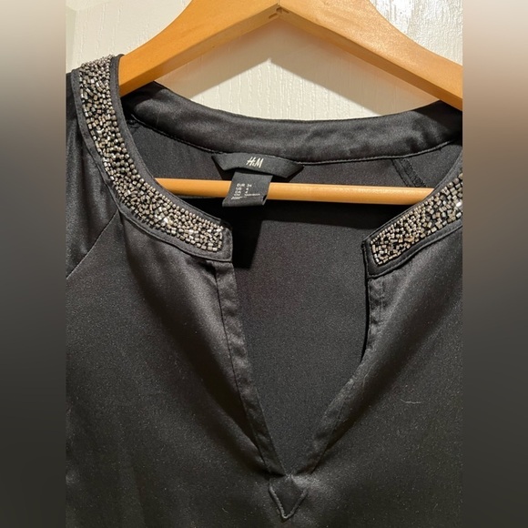 H&M Long Sleeve Black Beaded Dress Size 4 - Picture 2 of 6